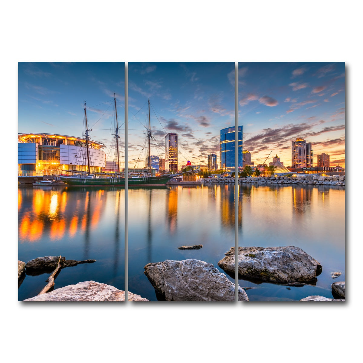 AUTO-MOCKUP WHITE | Milwaukee Lake Michigan | 3 Piece | Gallery Wrap Canvas | group=8x18
