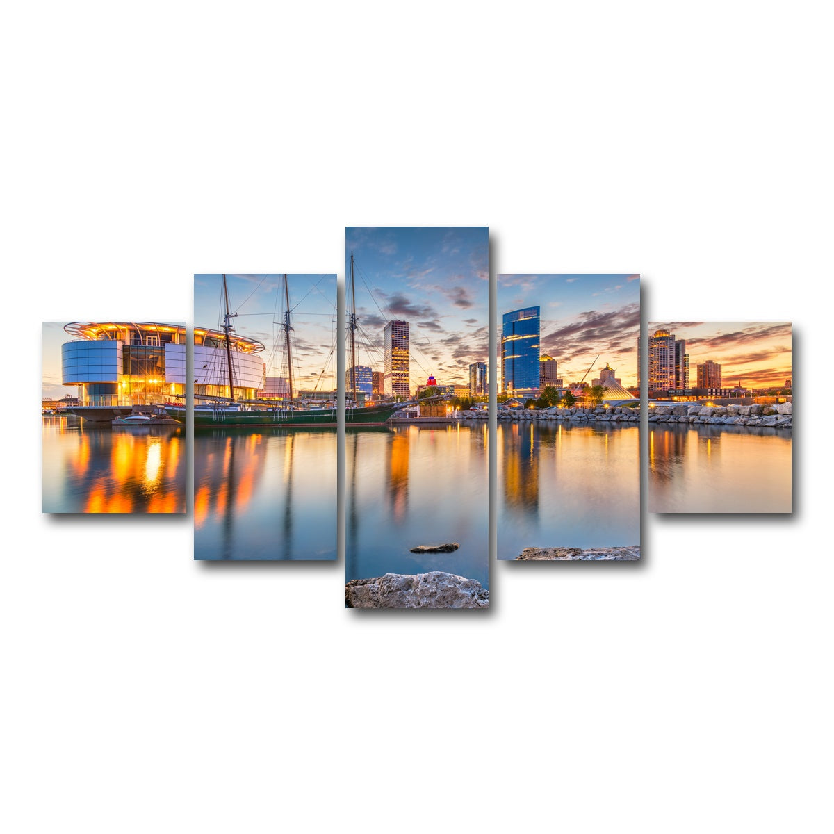 AUTO-MOCKUP WHITE | Milwaukee Lake Michigan | 5 Piece | Gallery Wrap Canvas | group=5_short