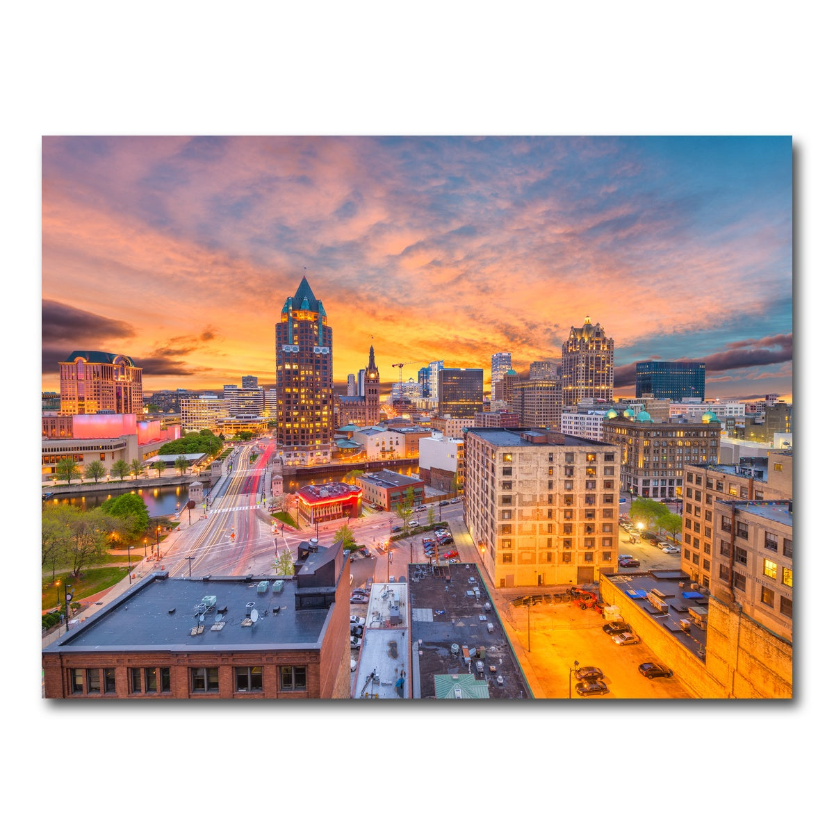AUTO-MOCKUP WHITE | Milwaukee skyline at dusk | 1 Piece | Gallery Wrap Canvas | group=4x3
