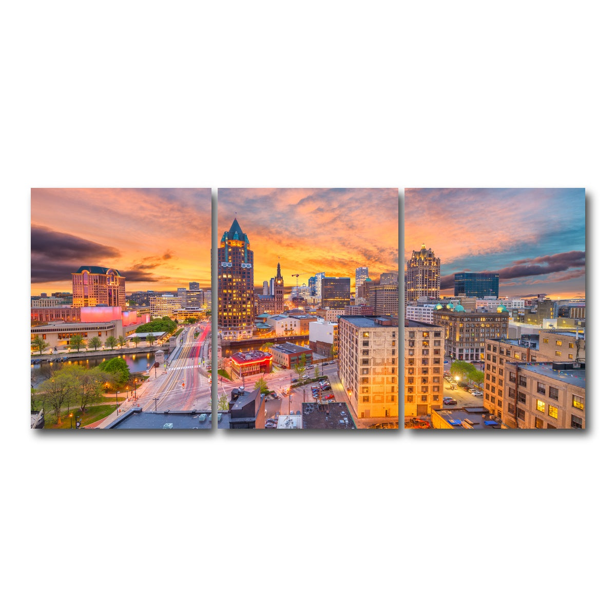 AUTO-MOCKUP WHITE | Milwaukee skyline at dusk | 3 Piece | Gallery Wrap Canvas | group=18x24