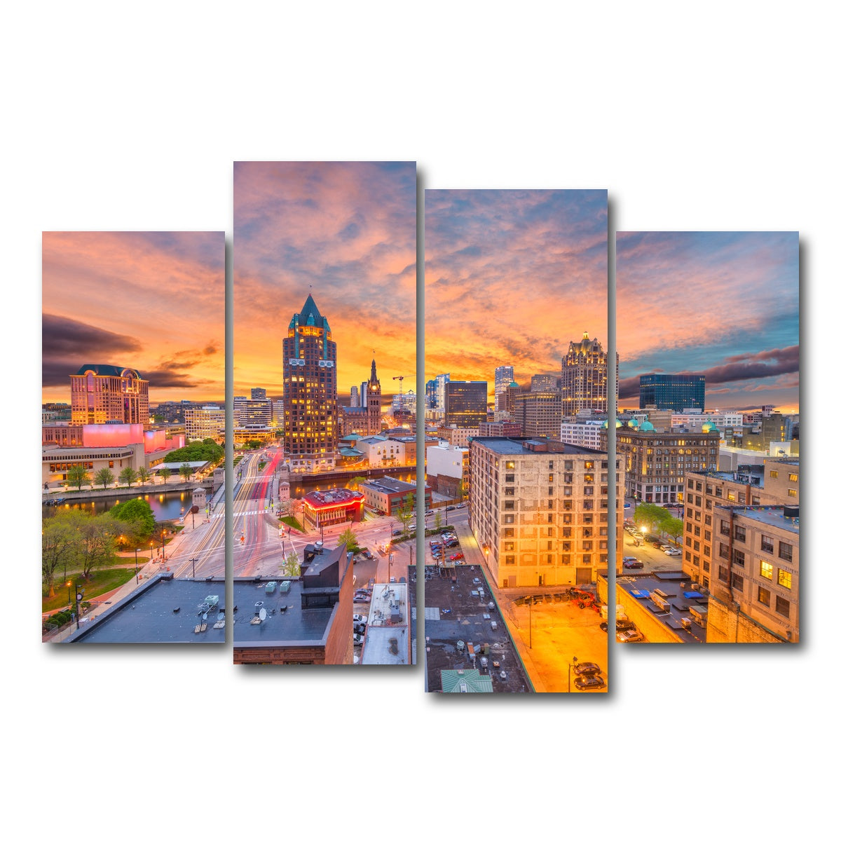 AUTO-MOCKUP WHITE | Milwaukee skyline at dusk | 4 Piece | Gallery Wrap Canvas | group=4_normal