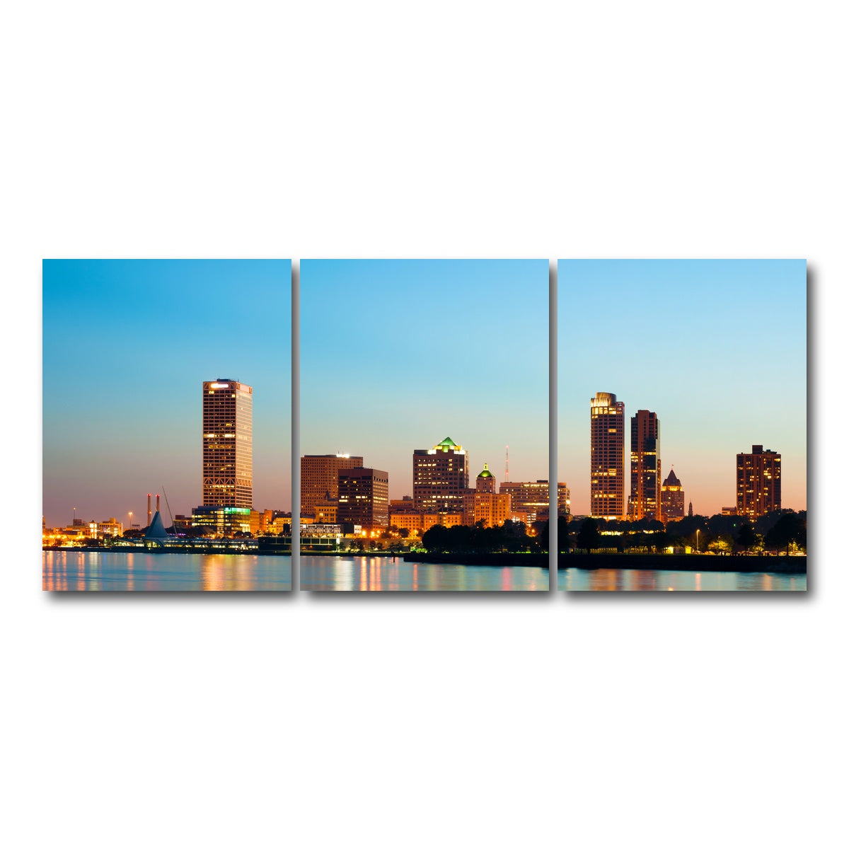 AUTO-MOCKUP WHITE | Milwaukee skyline at twilight | 3 Piece | Gallery Wrap Canvas | group=18x24