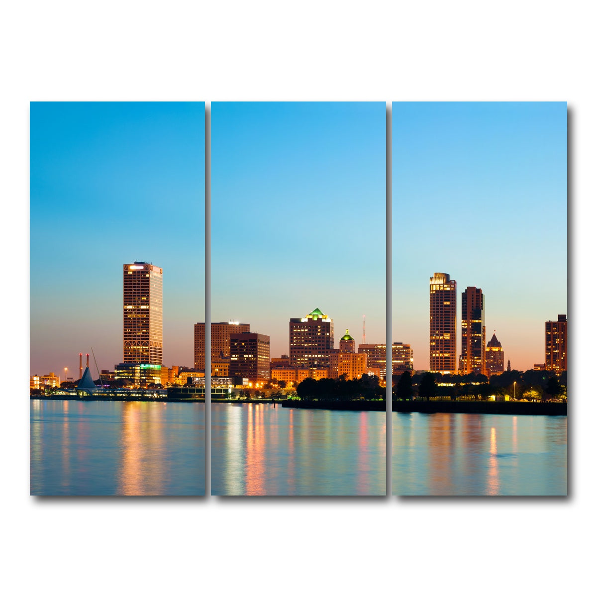 AUTO-MOCKUP WHITE | Milwaukee skyline at twilight | 3 Piece | Gallery Wrap Canvas | group=8x18