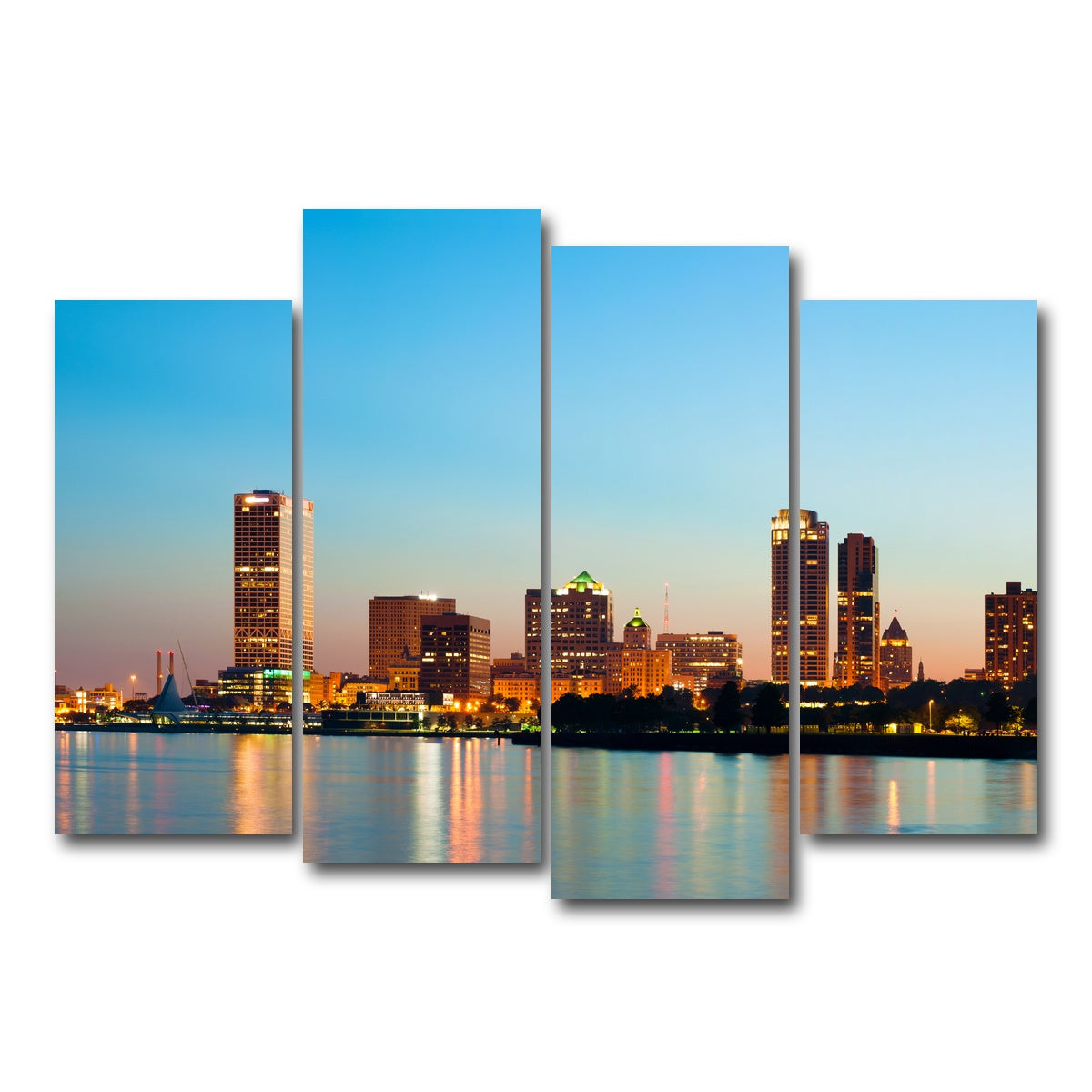 AUTO-MOCKUP WHITE | Milwaukee skyline at twilight | 4 Piece | Gallery Wrap Canvas | group=4_normal