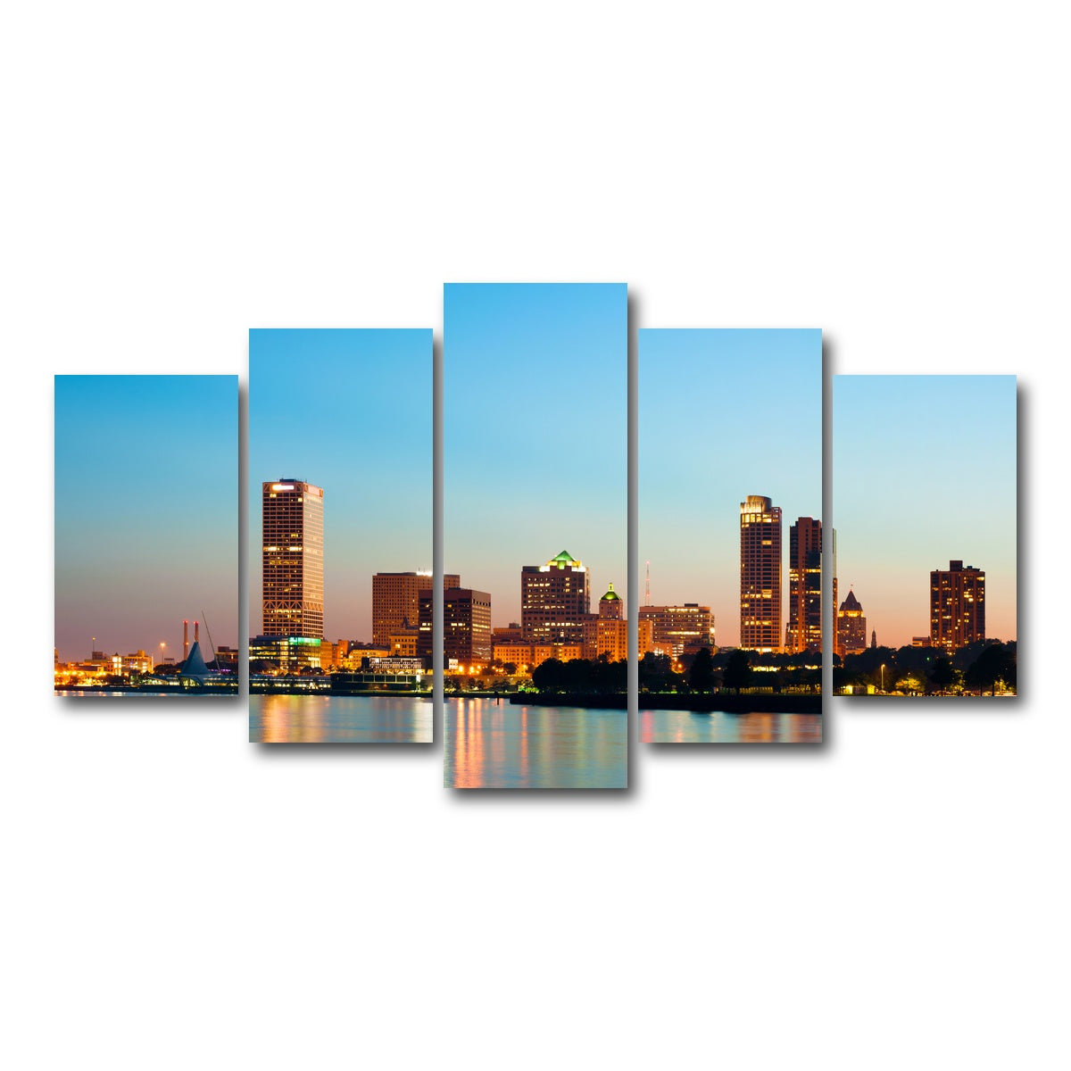 AUTO-MOCKUP WHITE | Milwaukee skyline at twilight | 5 Piece | Gallery Wrap Canvas | group=5_normal
