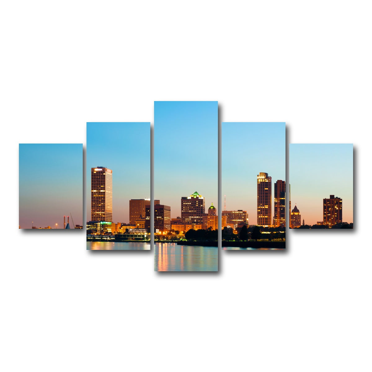 AUTO-MOCKUP WHITE | Milwaukee skyline at twilight | 5 Piece | Gallery Wrap Canvas | group=5_short