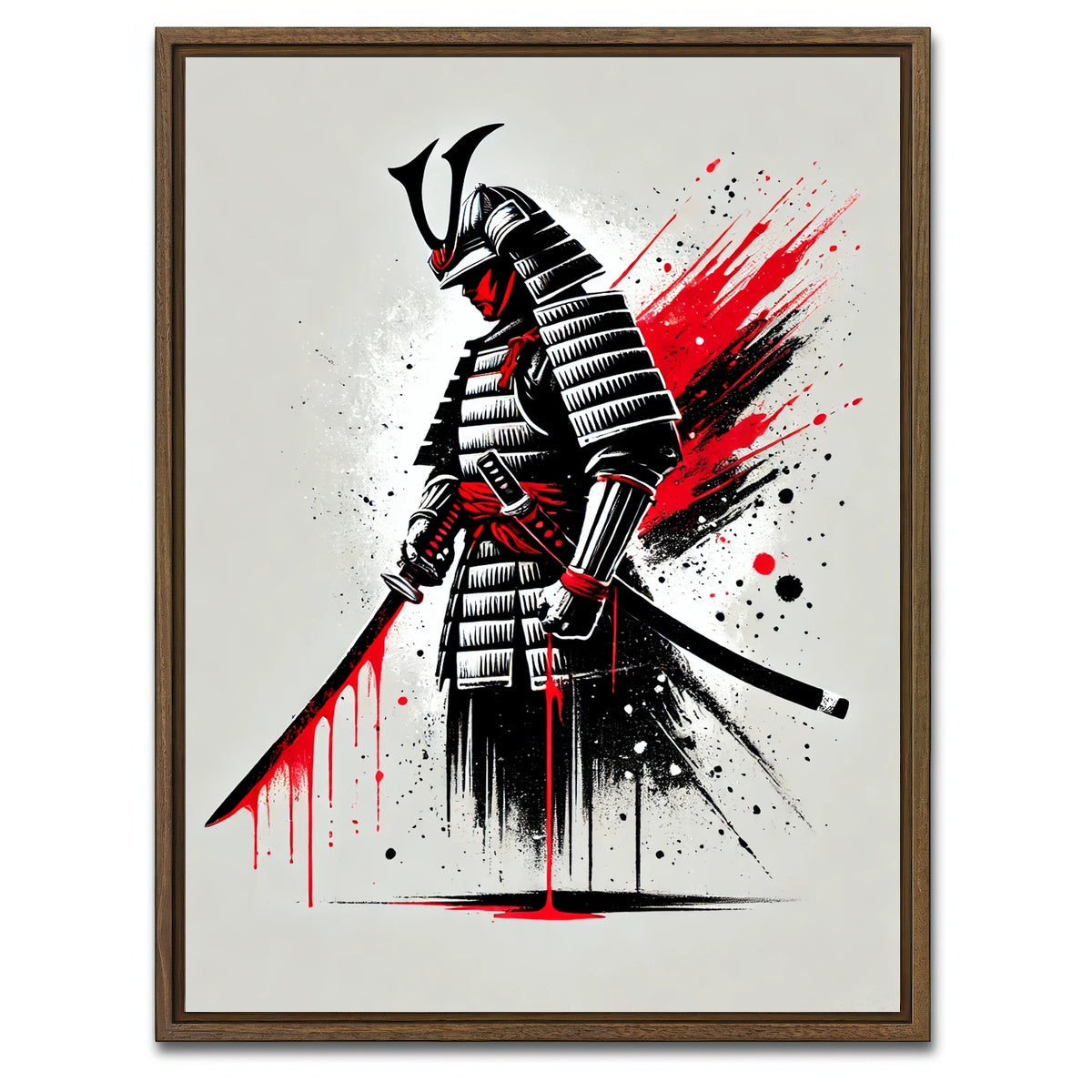 AUTO-MOCKUP WHITE | Minimalist Samurai Warrior | 1 Piece | Walnut Framed Canvas | group=3x4