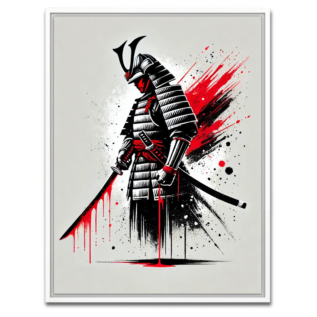 AUTO-MOCKUP WHITE | Minimalist Samurai Warrior | 1 Piece | White Framed Canvas | group=3x4