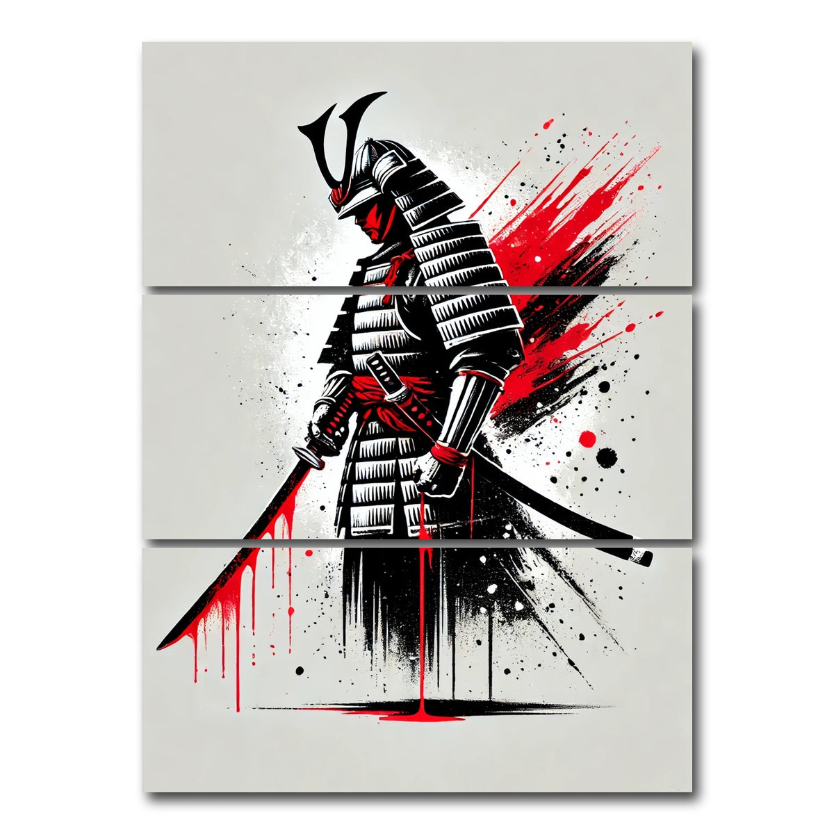 AUTO-MOCKUP WHITE | Minimalist Samurai Warrior | 3 Piece | Gallery Wrap Canvas | group=8x18_stacked