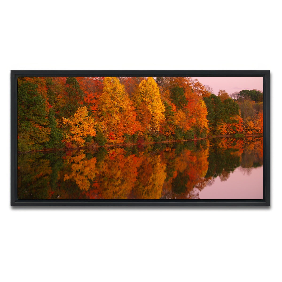 AUTO-MOCKUP WHITE | Mirrored Autumn Twilight at Lake Nockamixon | 1 Piece | Black Framed Canvas | group=2x1