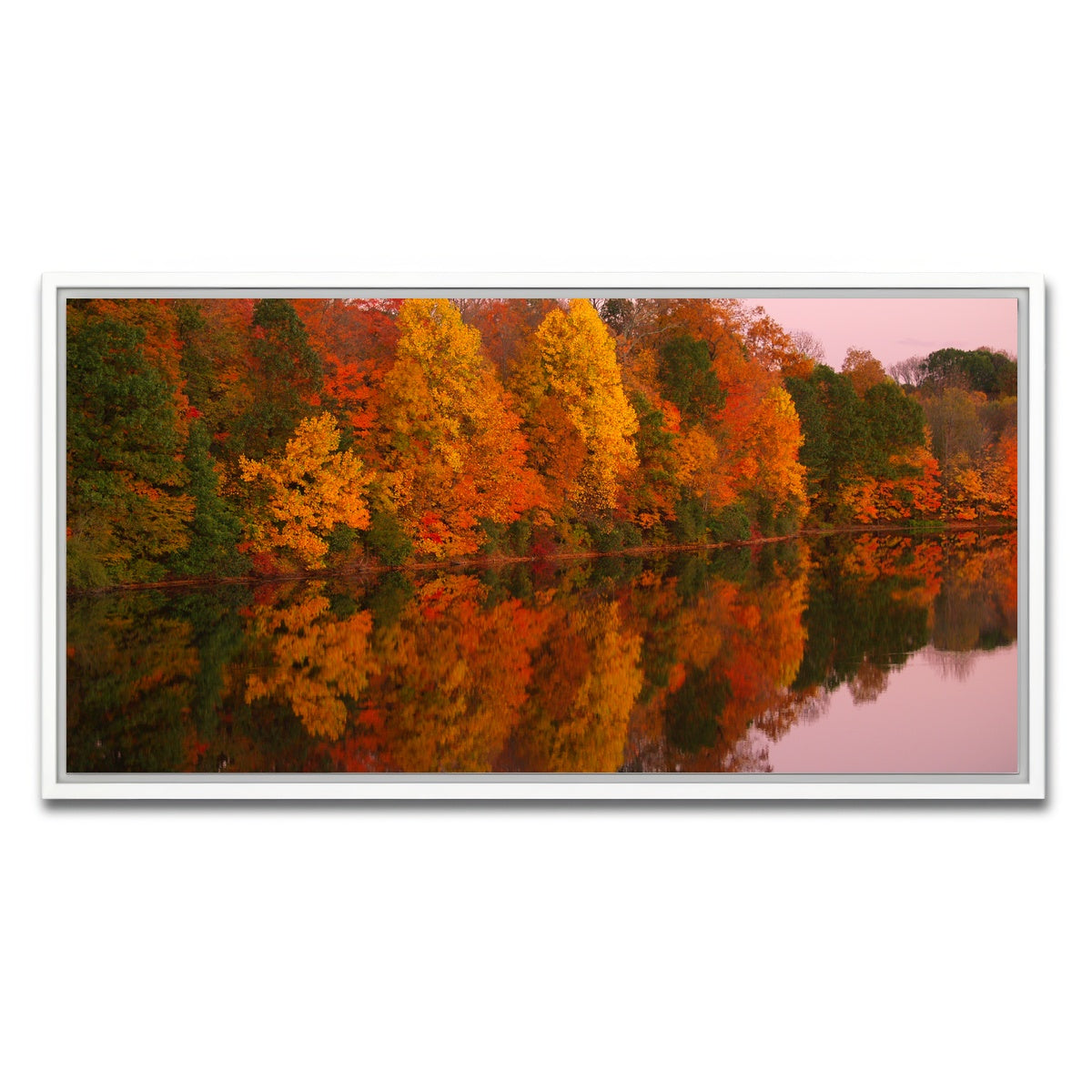 AUTO-MOCKUP WHITE | Mirrored Autumn Twilight at Lake Nockamixon | 1 Piece | White Framed Canvas | group=2x1