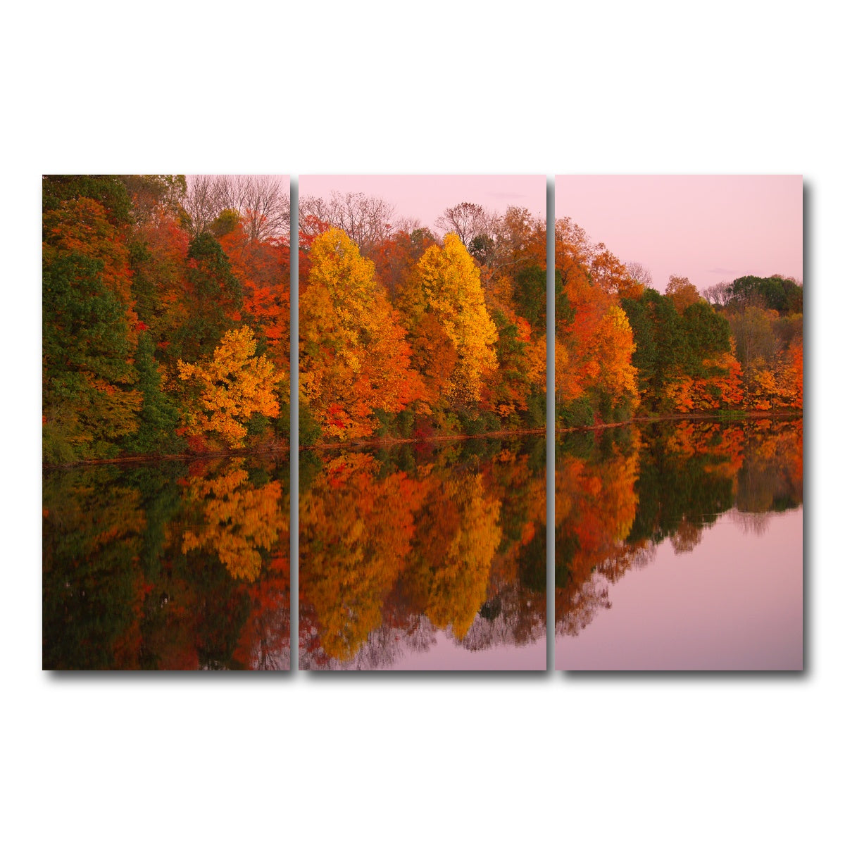 AUTO-MOCKUP WHITE | Mirrored Autumn Twilight at Lake Nockamixon | 3 Piece | Gallery Wrap Canvas | group=12x24