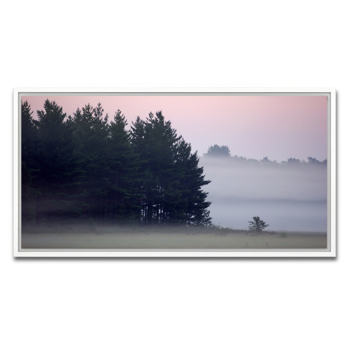 AUTO-MOCKUP WHITE | Misty Wisconsin Morning Castle Rock Lake | 1 Piece | White Framed Canvas | group=2x1
