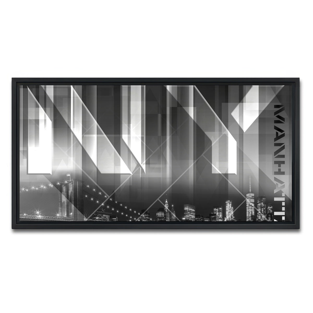 AUTO-MOCKUP WHITE | Modern Art BROOKLYN BRIDGE & SKYLINE | 1 Piece | Black Framed Canvas | group=2x1