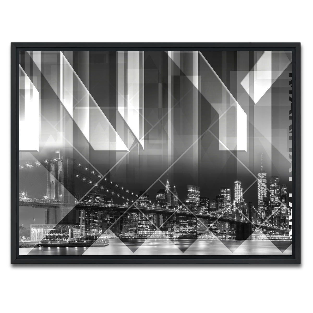 AUTO-MOCKUP WHITE | Modern Art BROOKLYN BRIDGE & SKYLINE | 1 Piece | Black Framed Canvas | group=4x3