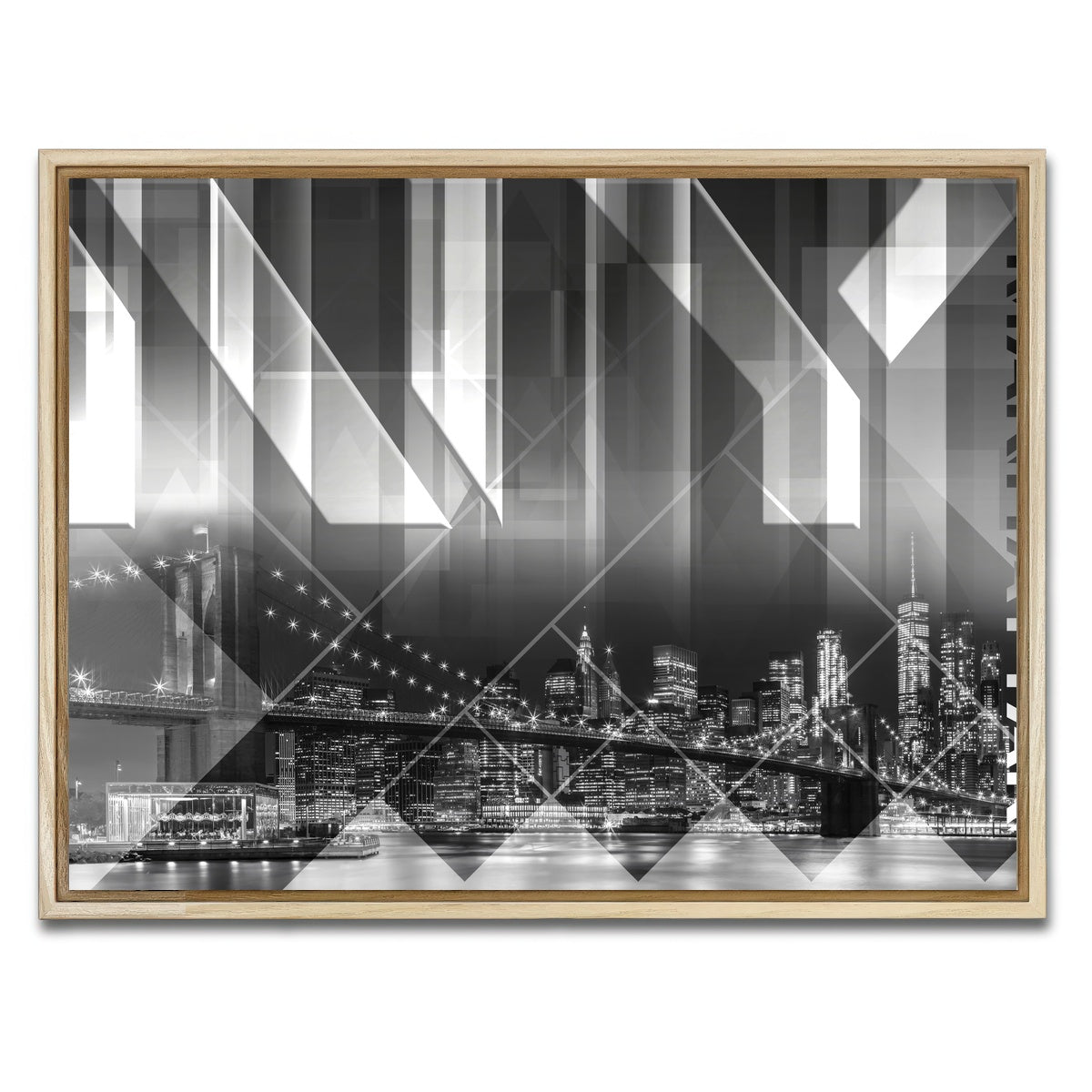AUTO-MOCKUP WHITE | Modern Art BROOKLYN BRIDGE & SKYLINE | 1 Piece | Natural Framed Canvas | group=4x3