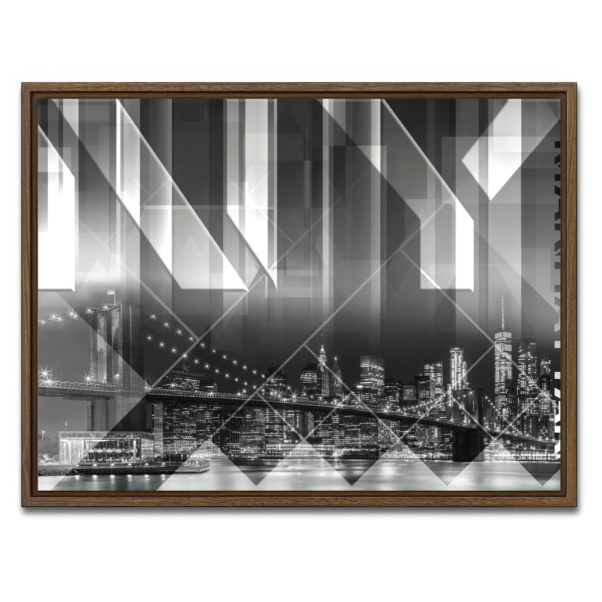 AUTO-MOCKUP WHITE | Modern Art BROOKLYN BRIDGE & SKYLINE | 1 Piece | Walnut Framed Canvas | group=4x3