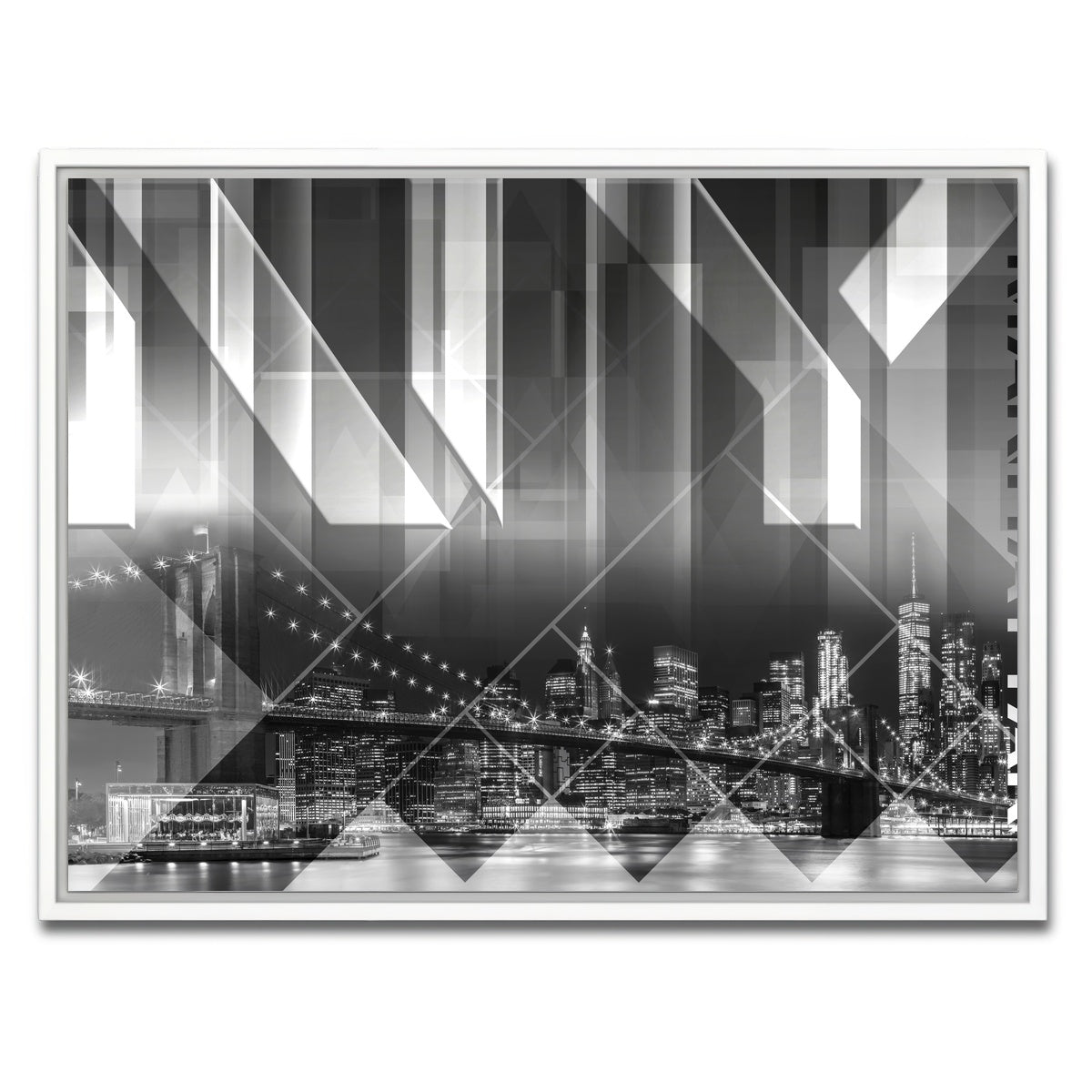 AUTO-MOCKUP WHITE | Modern Art BROOKLYN BRIDGE & SKYLINE | 1 Piece | White Framed Canvas | group=4x3