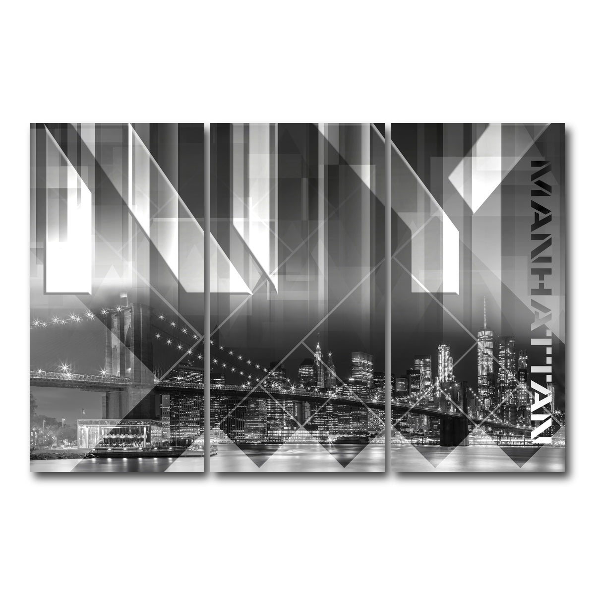 AUTO-MOCKUP WHITE | Modern Art BROOKLYN BRIDGE & SKYLINE | 3 Piece | Gallery Wrap Canvas | group=12x24