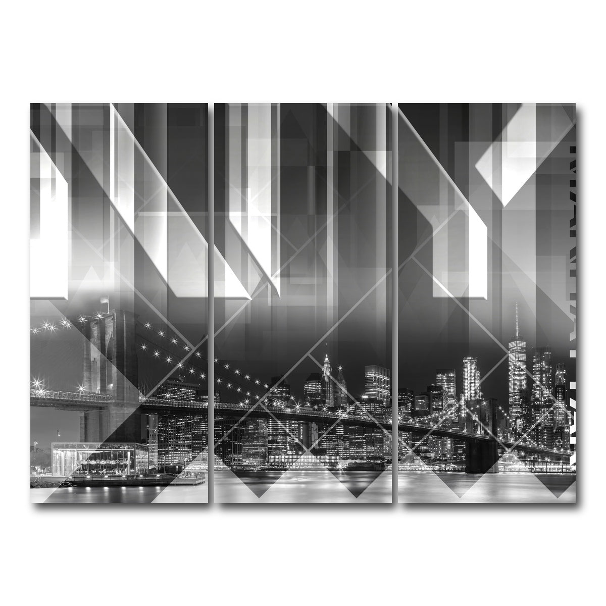 AUTO-MOCKUP WHITE | Modern Art BROOKLYN BRIDGE & SKYLINE | 3 Piece | Gallery Wrap Canvas | group=8x18