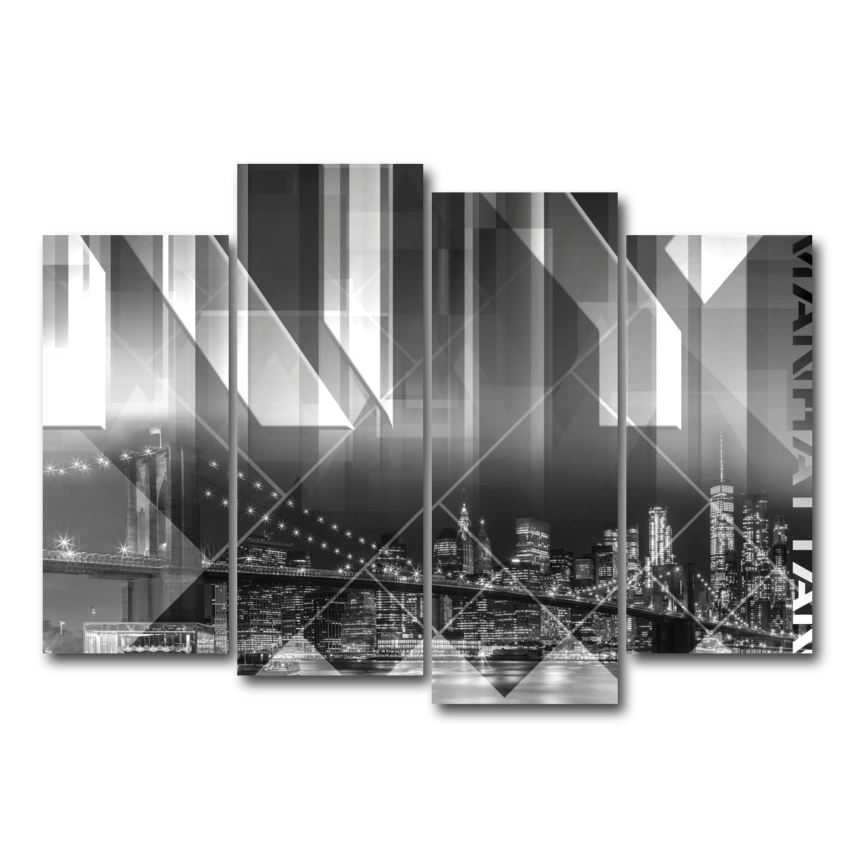 AUTO-MOCKUP WHITE | Modern Art BROOKLYN BRIDGE & SKYLINE | 4 Piece | Gallery Wrap Canvas | group=4_normal
