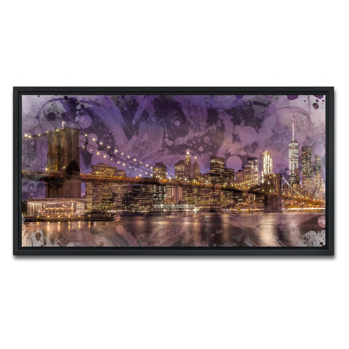 AUTO-MOCKUP WHITE | Modern Art BROOKLYN BRIDGE Sunset | 1 Piece | Black Framed Canvas | group=2x1