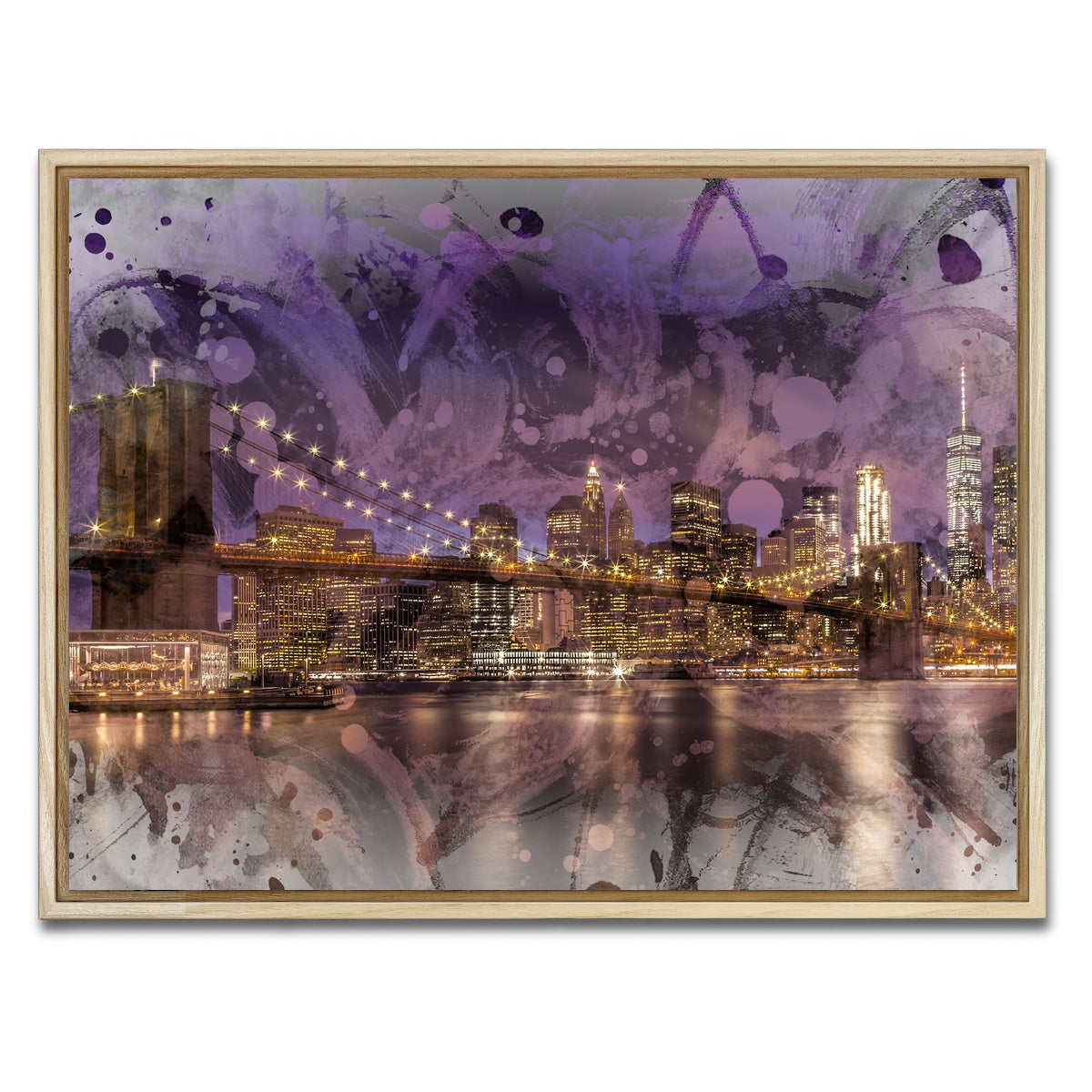 AUTO-MOCKUP WHITE | Modern Art BROOKLYN BRIDGE Sunset | 1 Piece | Natural Framed Canvas | group=4x3