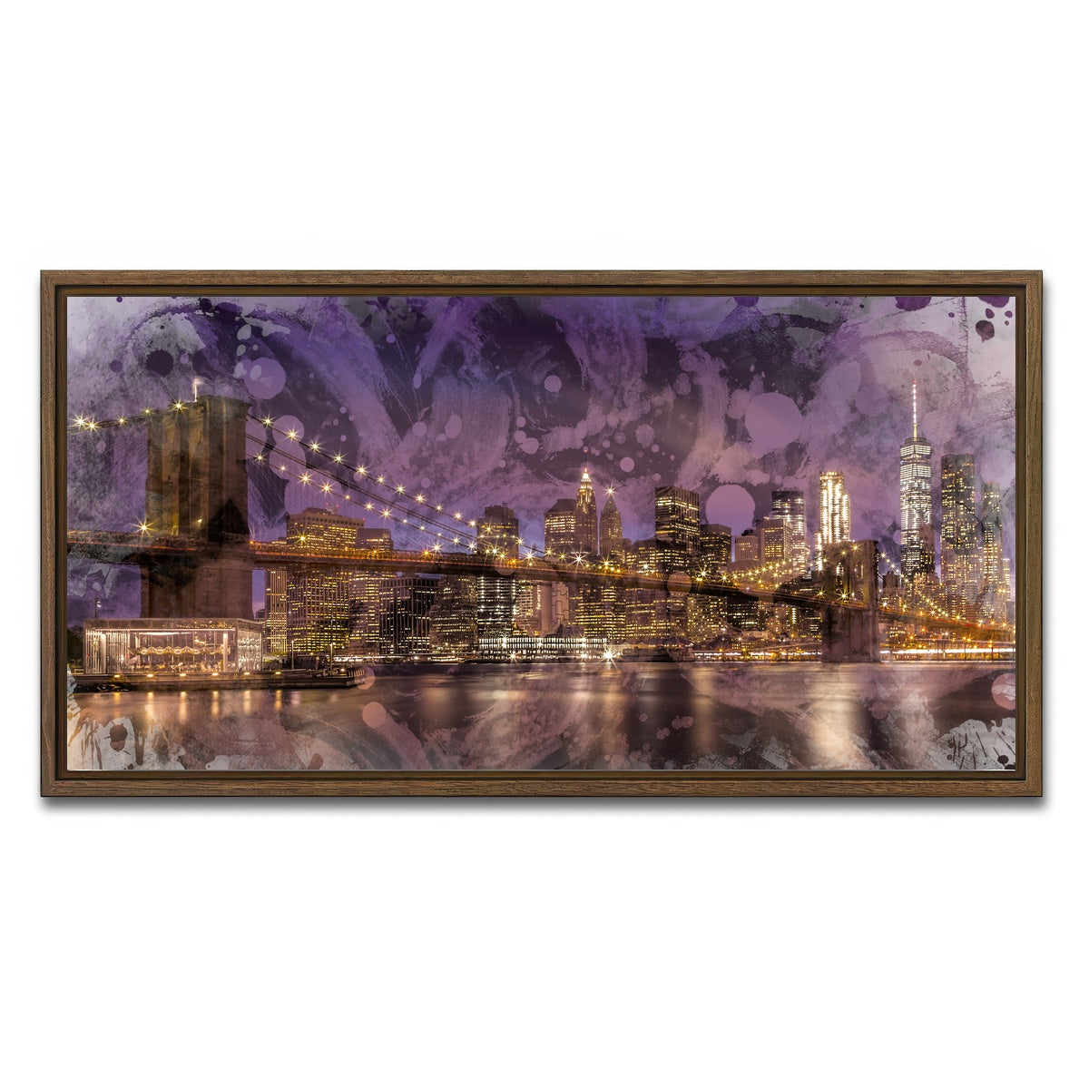 AUTO-MOCKUP WHITE | Modern Art BROOKLYN BRIDGE Sunset | 1 Piece | Walnut Framed Canvas | group=2x1