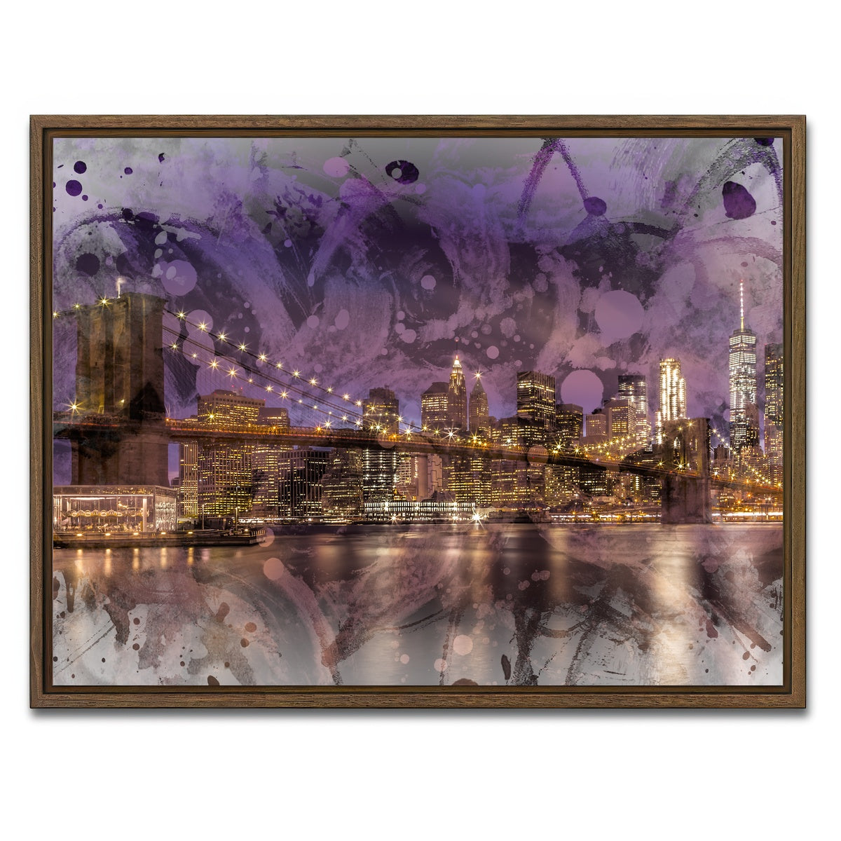 AUTO-MOCKUP WHITE | Modern Art BROOKLYN BRIDGE Sunset | 1 Piece | Walnut Framed Canvas | group=4x3