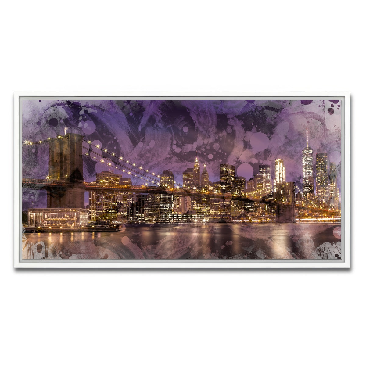 AUTO-MOCKUP WHITE | Modern Art BROOKLYN BRIDGE Sunset | 1 Piece | White Framed Canvas | group=2x1