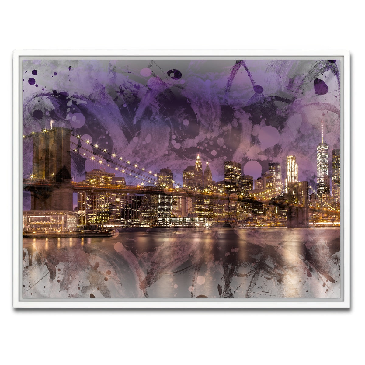 AUTO-MOCKUP WHITE | Modern Art BROOKLYN BRIDGE Sunset | 1 Piece | White Framed Canvas | group=4x3
