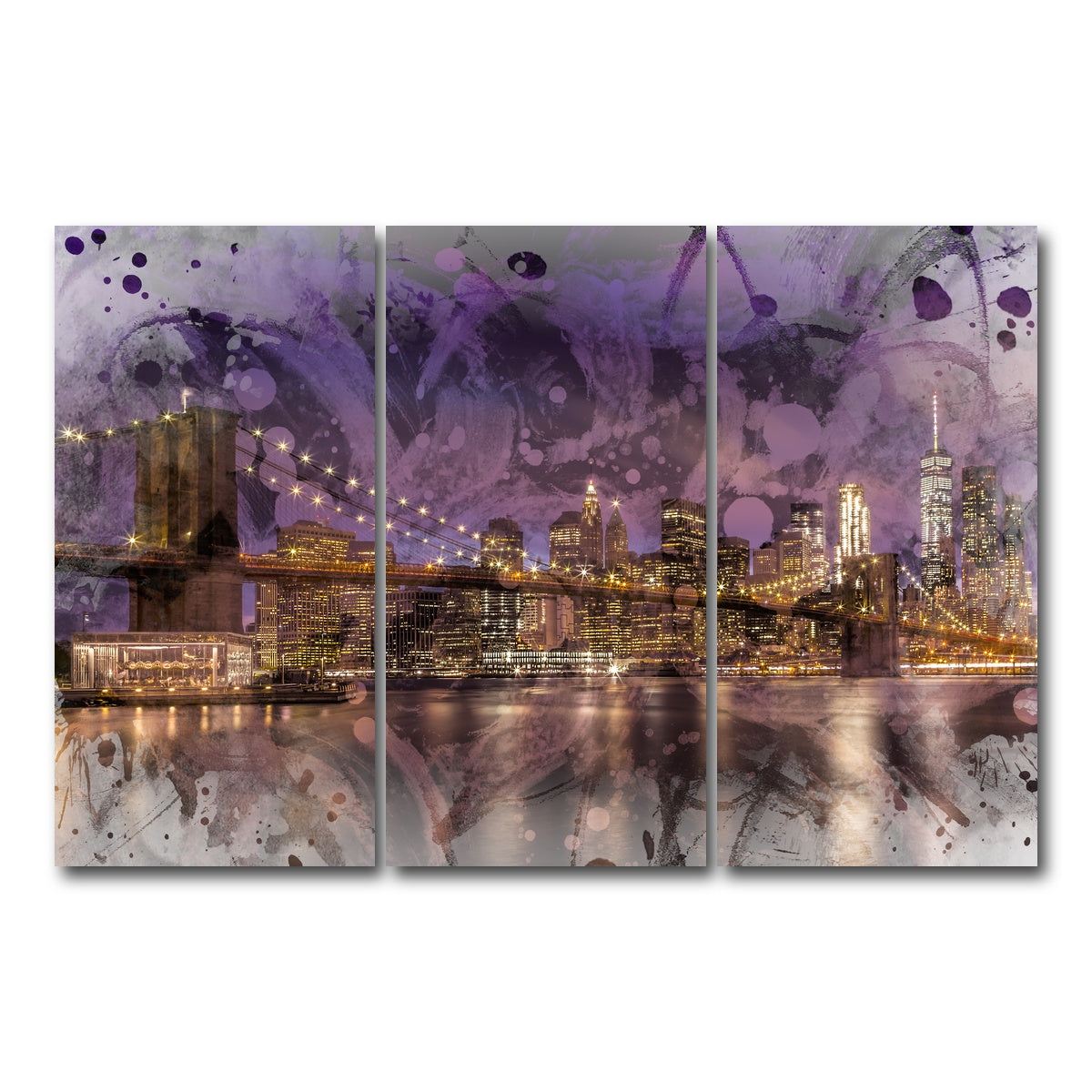 AUTO-MOCKUP WHITE | Modern Art BROOKLYN BRIDGE Sunset | 3 Piece | Gallery Wrap Canvas | group=12x24