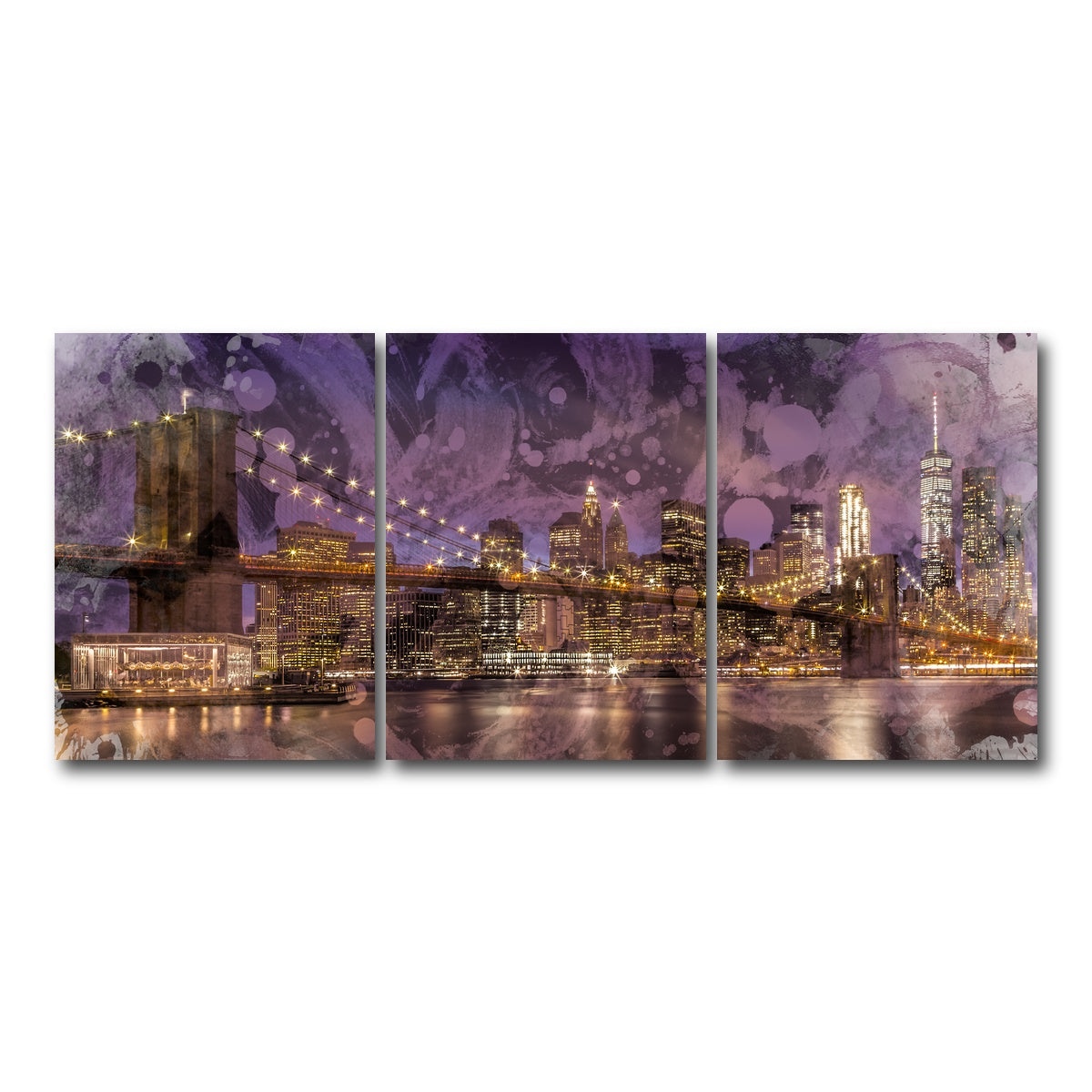 AUTO-MOCKUP WHITE | Modern Art BROOKLYN BRIDGE Sunset | 3 Piece | Gallery Wrap Canvas | group=18x24