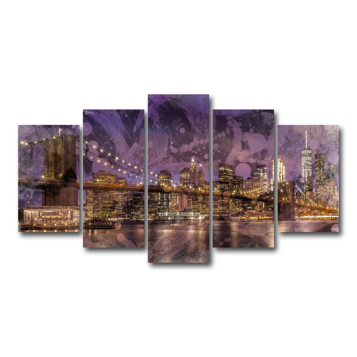 AUTO-MOCKUP WHITE | Modern Art BROOKLYN BRIDGE Sunset | 5 Piece | Gallery Wrap Canvas | group=5_normal