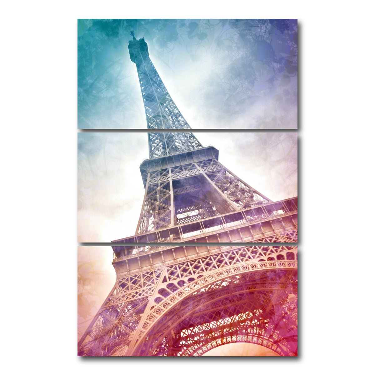 AUTO-MOCKUP WHITE | Modern Art Eiffel Tower | 3 Piece | Gallery Wrap Canvas | group=12x24_stacked