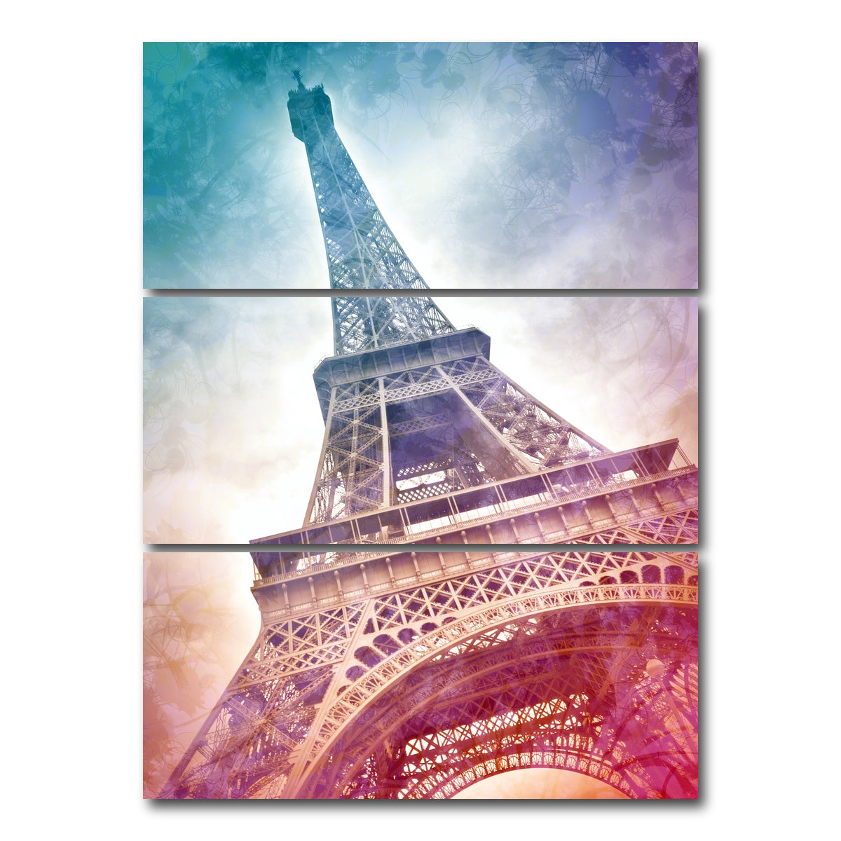 AUTO-MOCKUP WHITE | Modern Art Eiffel Tower | 3 Piece | Gallery Wrap Canvas | group=8x18_stacked