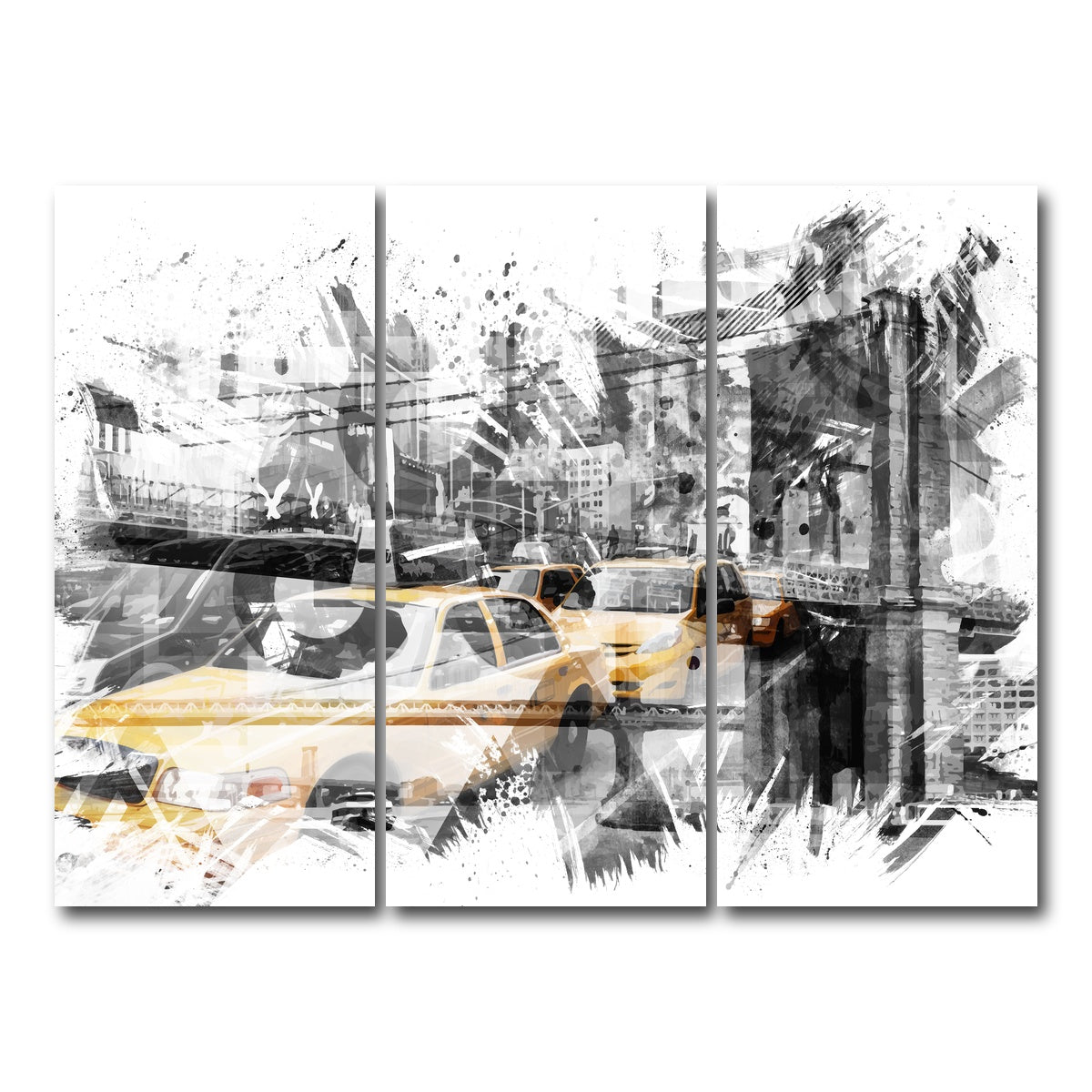 AUTO-MOCKUP WHITE | Modern Art NYC Collage | 3 Piece | Gallery Wrap Canvas | group=8x18