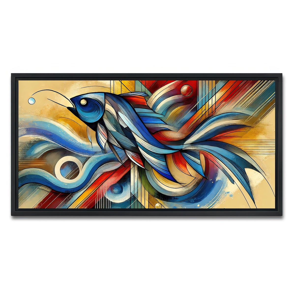 AUTO-MOCKUP WHITE | Modern Fish Art | 1 Piece | Black Framed Canvas | group=2x1