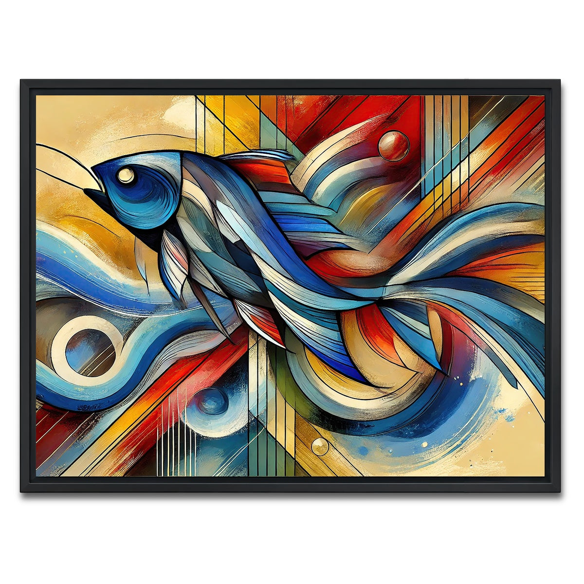 AUTO-MOCKUP WHITE | Modern Fish Art | 1 Piece | Black Framed Canvas | group=4x3