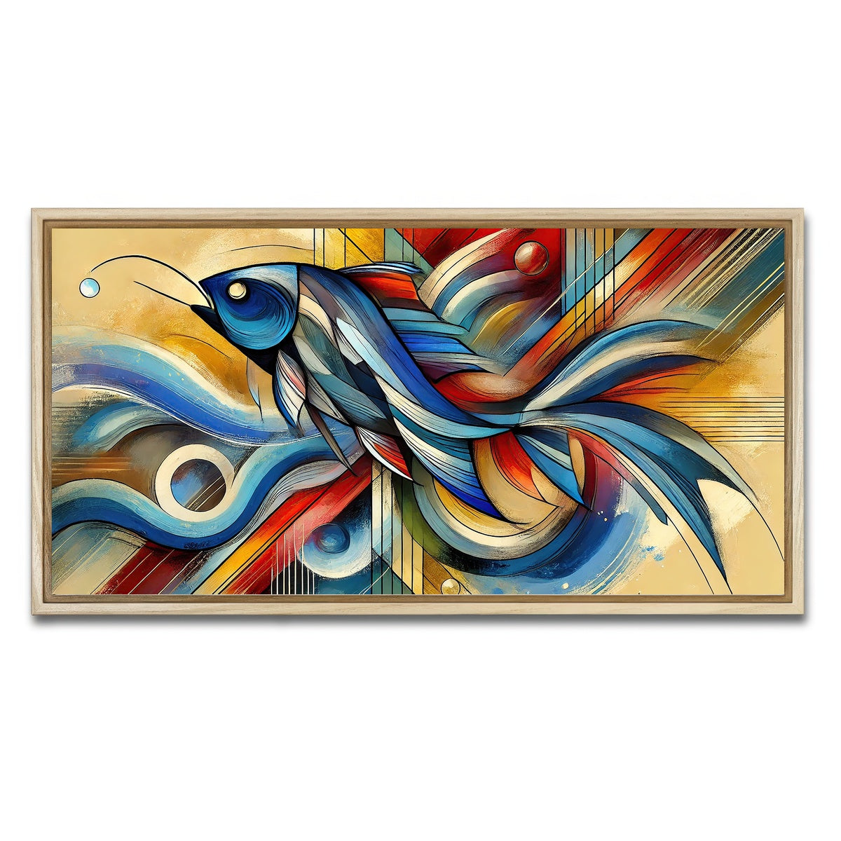 AUTO-MOCKUP WHITE | Modern Fish Art | 1 Piece | Natural Framed Canvas | group=2x1