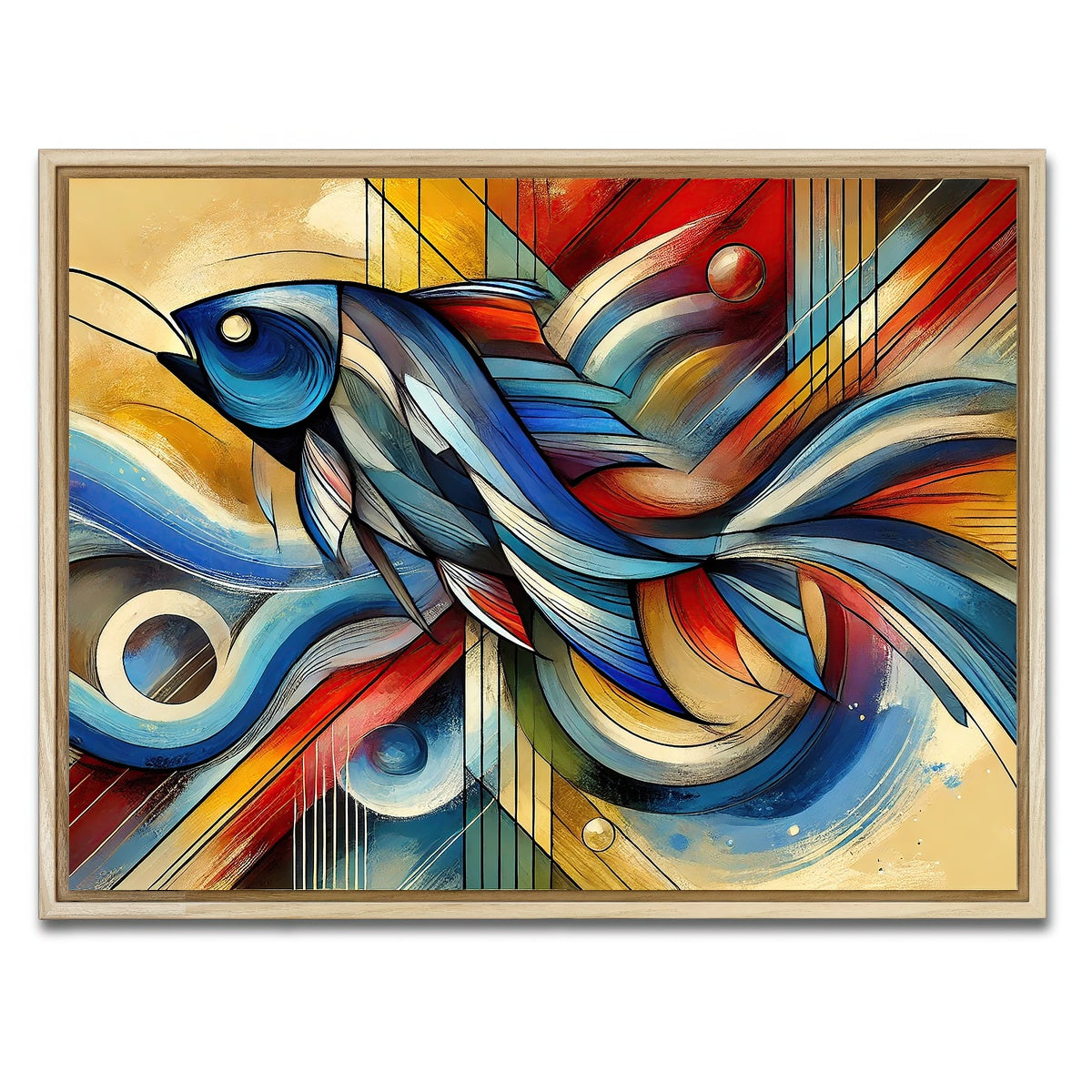AUTO-MOCKUP WHITE | Modern Fish Art | 1 Piece | Natural Framed Canvas | group=4x3