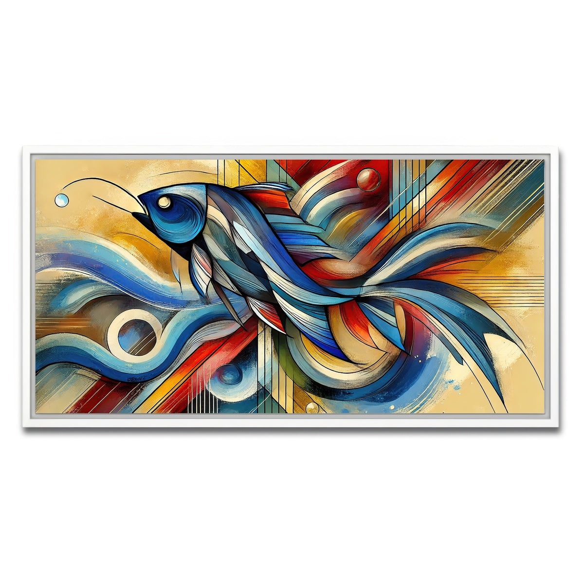 AUTO-MOCKUP WHITE | Modern Fish Art | 1 Piece | White Framed Canvas | group=2x1