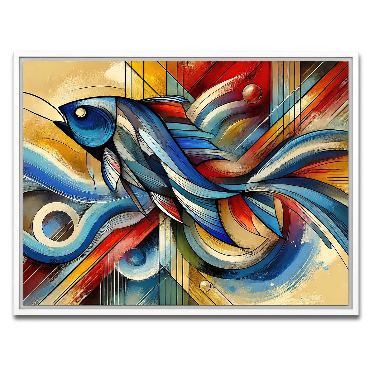 AUTO-MOCKUP WHITE | Modern Fish Art | 1 Piece | White Framed Canvas | group=4x3