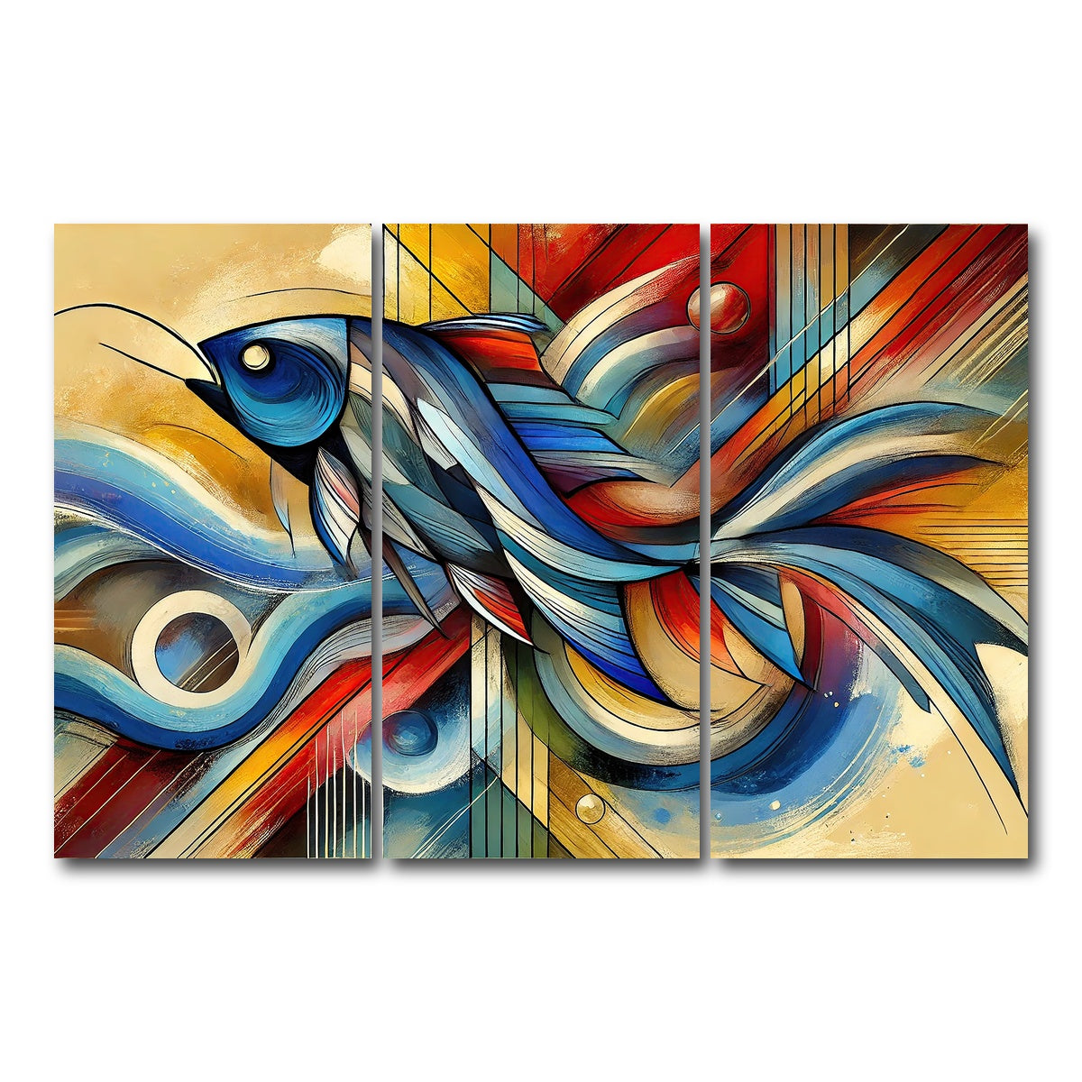 AUTO-MOCKUP WHITE | Modern Fish Art | 3 Piece | Gallery Wrap Canvas | group=12x24