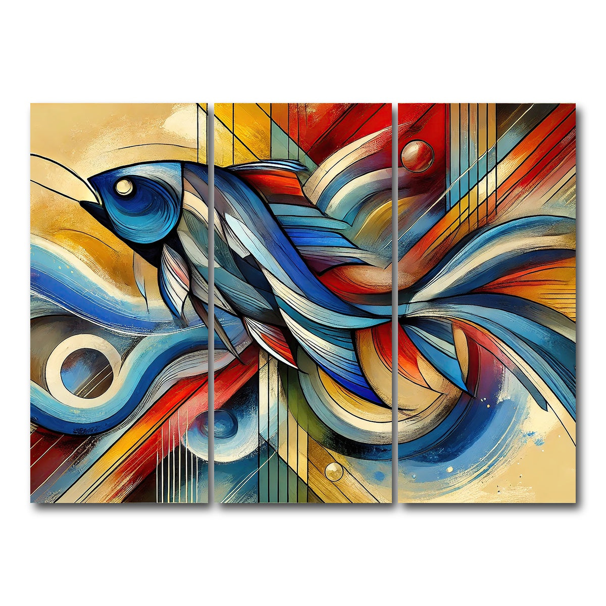 AUTO-MOCKUP WHITE | Modern Fish Art | 3 Piece | Gallery Wrap Canvas | group=8x18