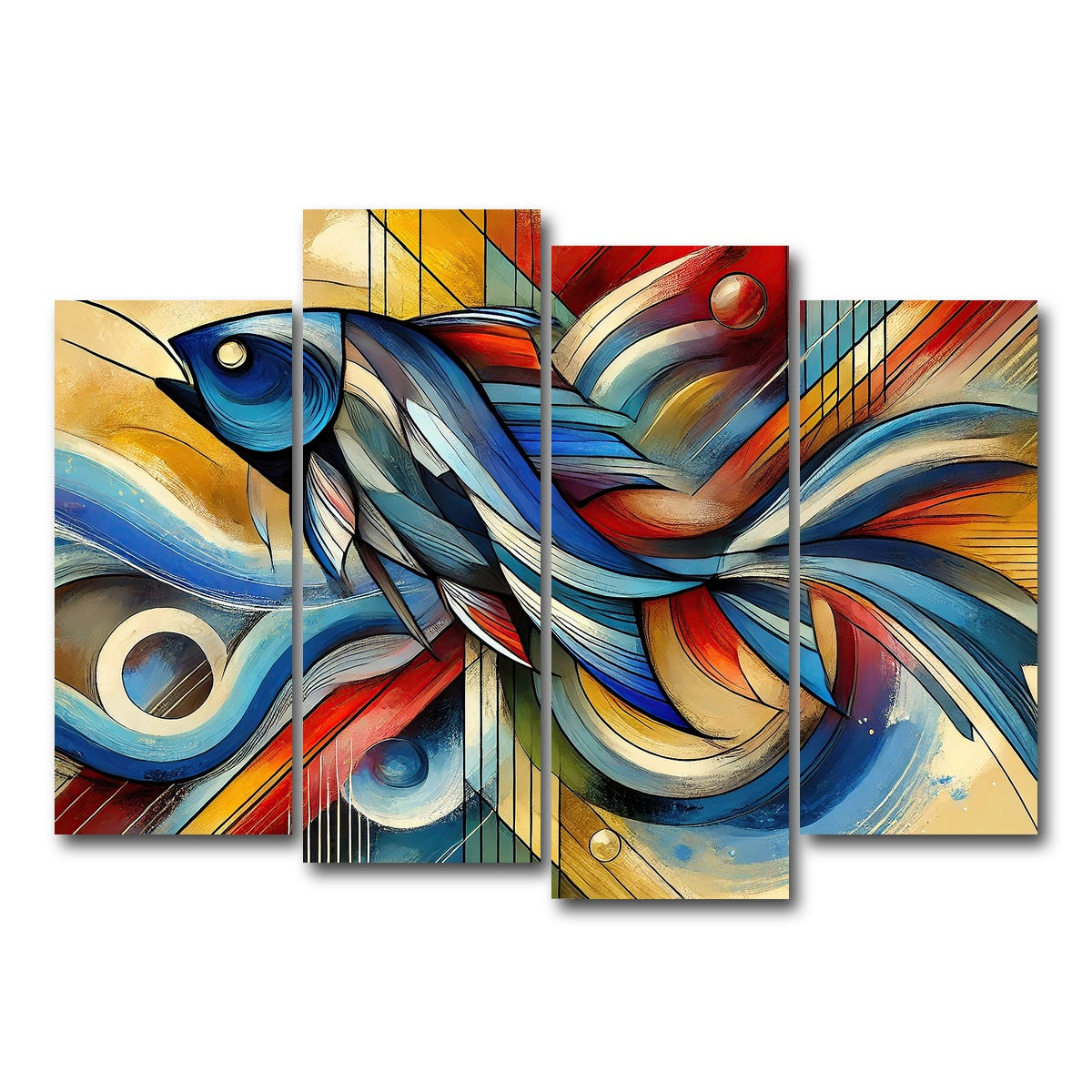 AUTO-MOCKUP WHITE | Modern Fish Art | 4 Piece | Gallery Wrap Canvas | group=4_normal