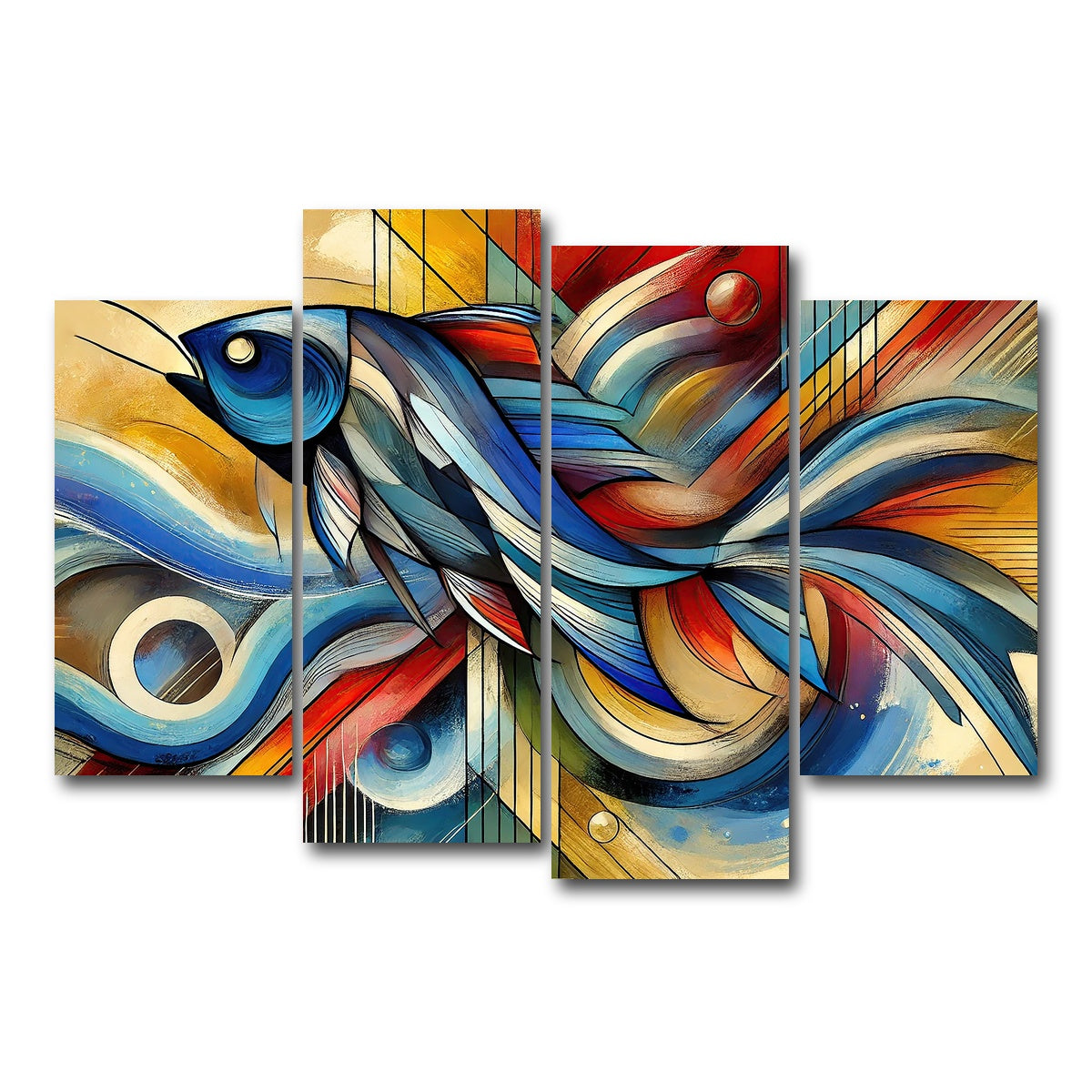 AUTO-MOCKUP WHITE | Modern Fish Art | 4 Piece | Gallery Wrap Canvas | group=4_short