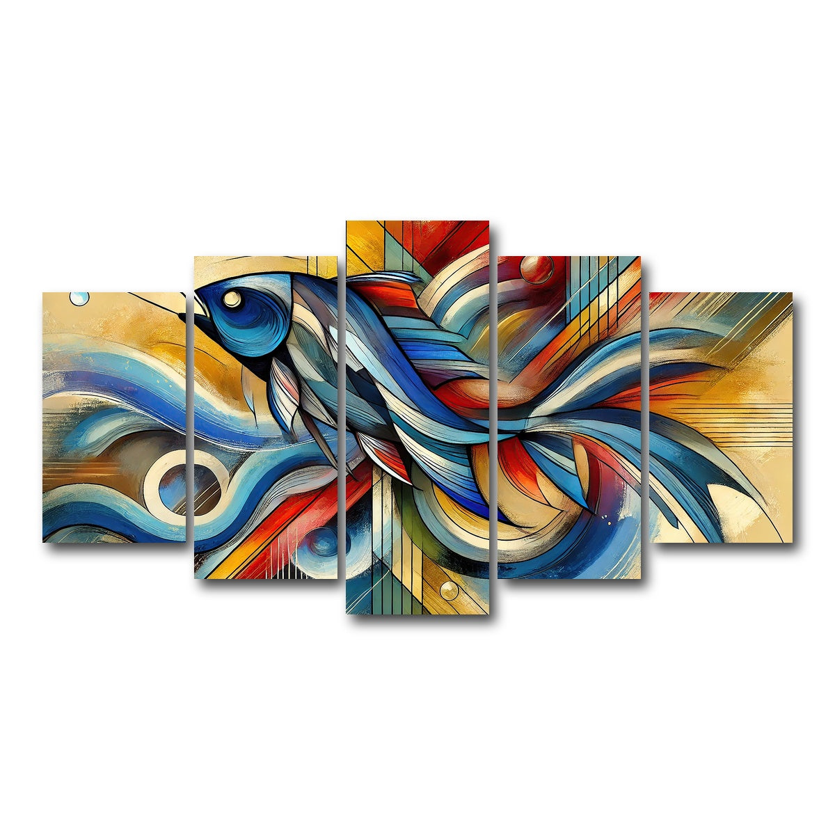 AUTO-MOCKUP WHITE | Modern Fish Art | 5 Piece | Gallery Wrap Canvas | group=5_normal