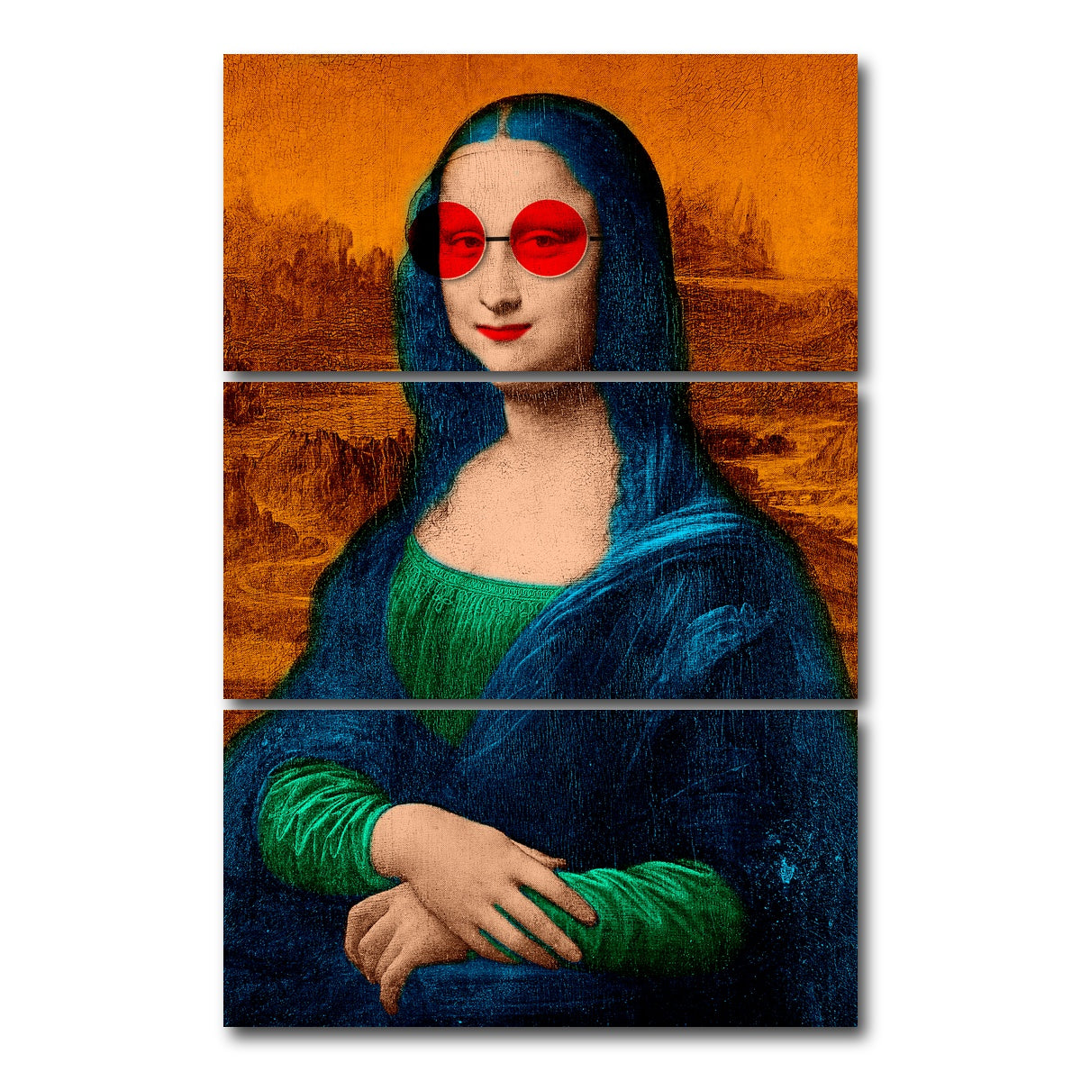 AUTO-MOCKUP WHITE | Mona Lisa Glasses Wall Art | 3 Piece | Gallery Wrapped | group=12x24_stacked