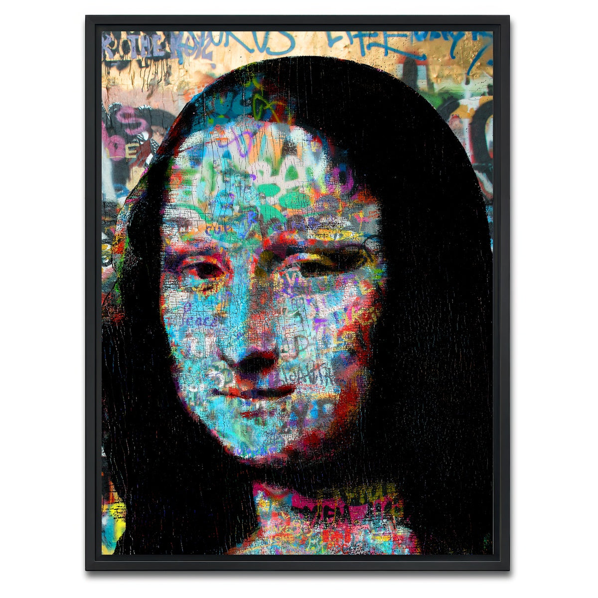 AUTO-MOCKUP WHITE | Mona Lisa Heavy Graffiti | 1 Piece | Black Framed Canvas | group=3x4
